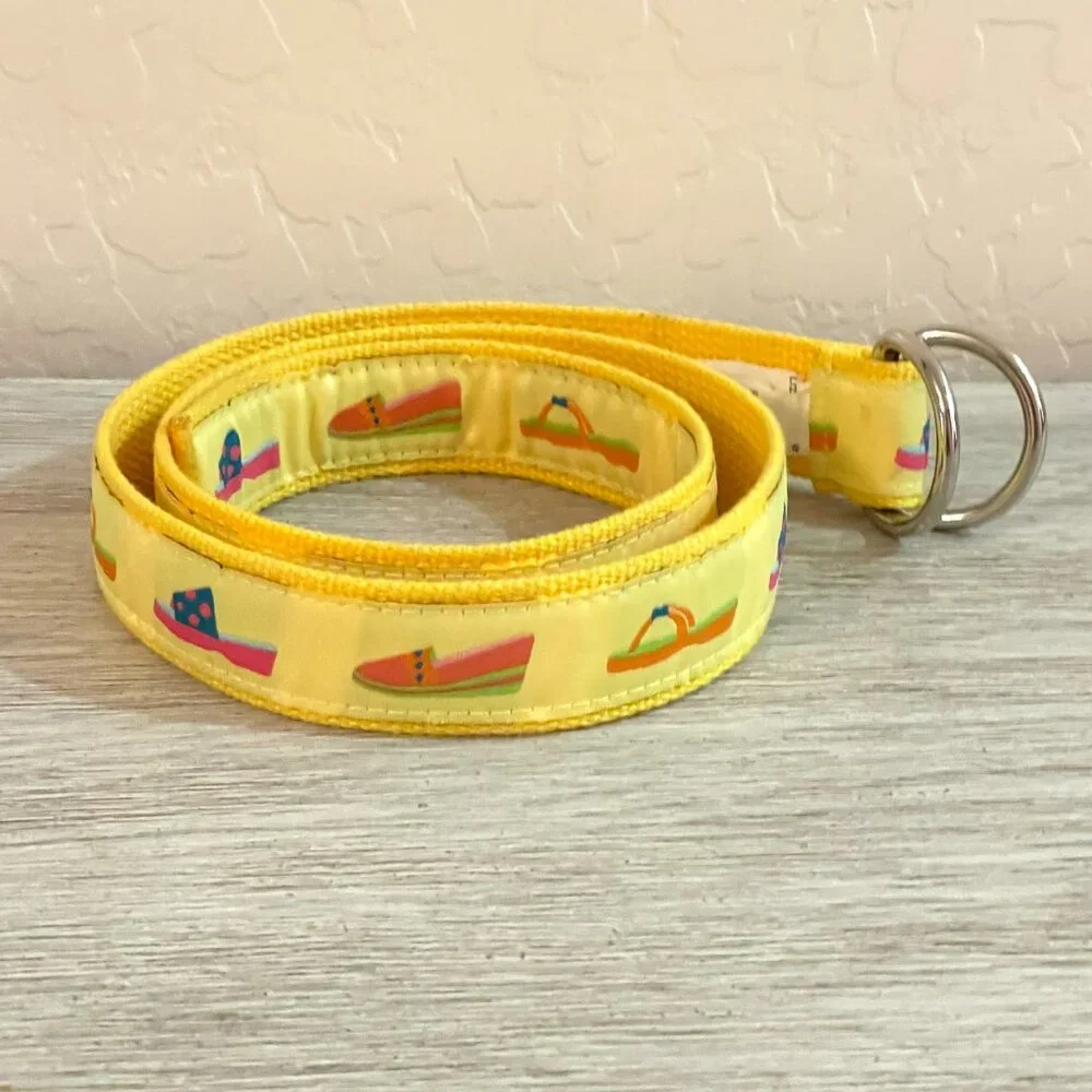 Liz Claiborne Belt Yellow Sandals Shoes Cloth Silver Loop Buckle Small Medium